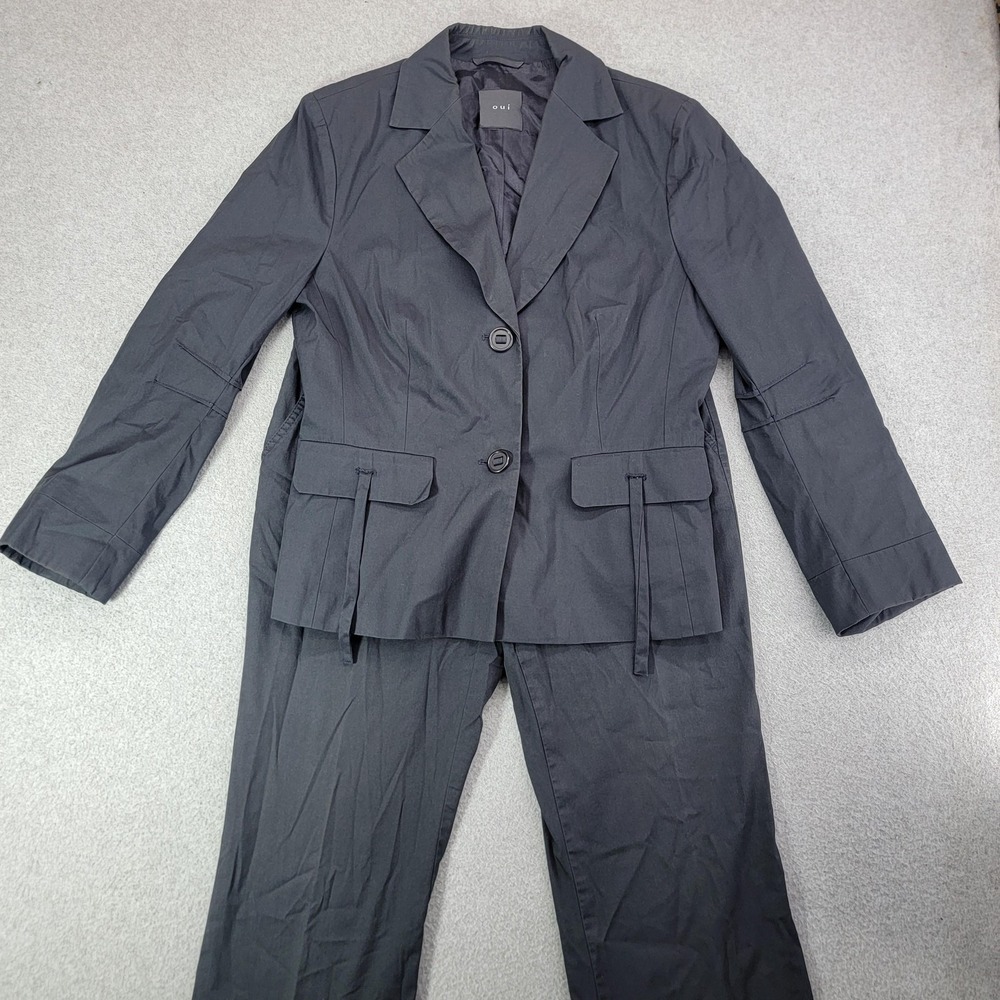 Oui Pant Suit Womens 12 Gray Two Piece Jacket Pants Stretch Business Office